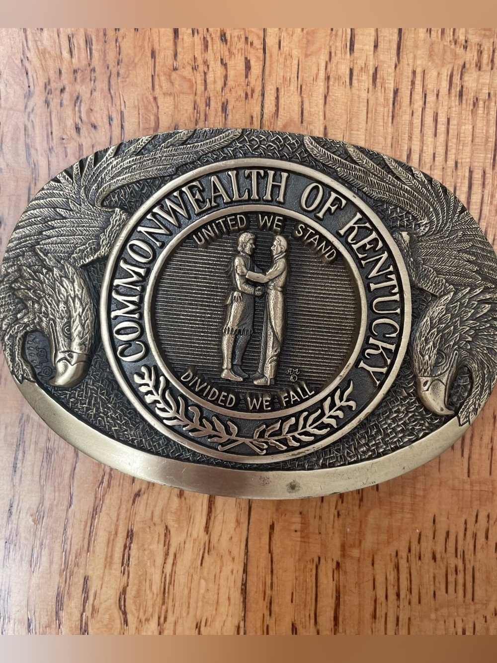 Vintage 1980s Kentucky State Seal Solid Brass Belt Buckle Award Design Medals